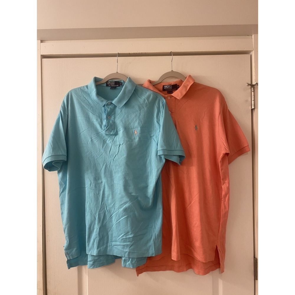 RALPH LAUREN Polo Shirt Men's XL  Blue & Pink Short Sleeve Collared Lot of 2